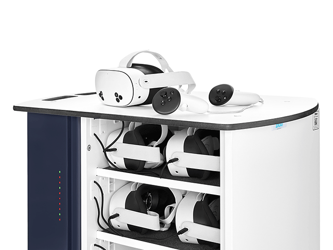 Zioxi onView2 — Chariot 20 casques VR avec indicateurs LED, vue latérale