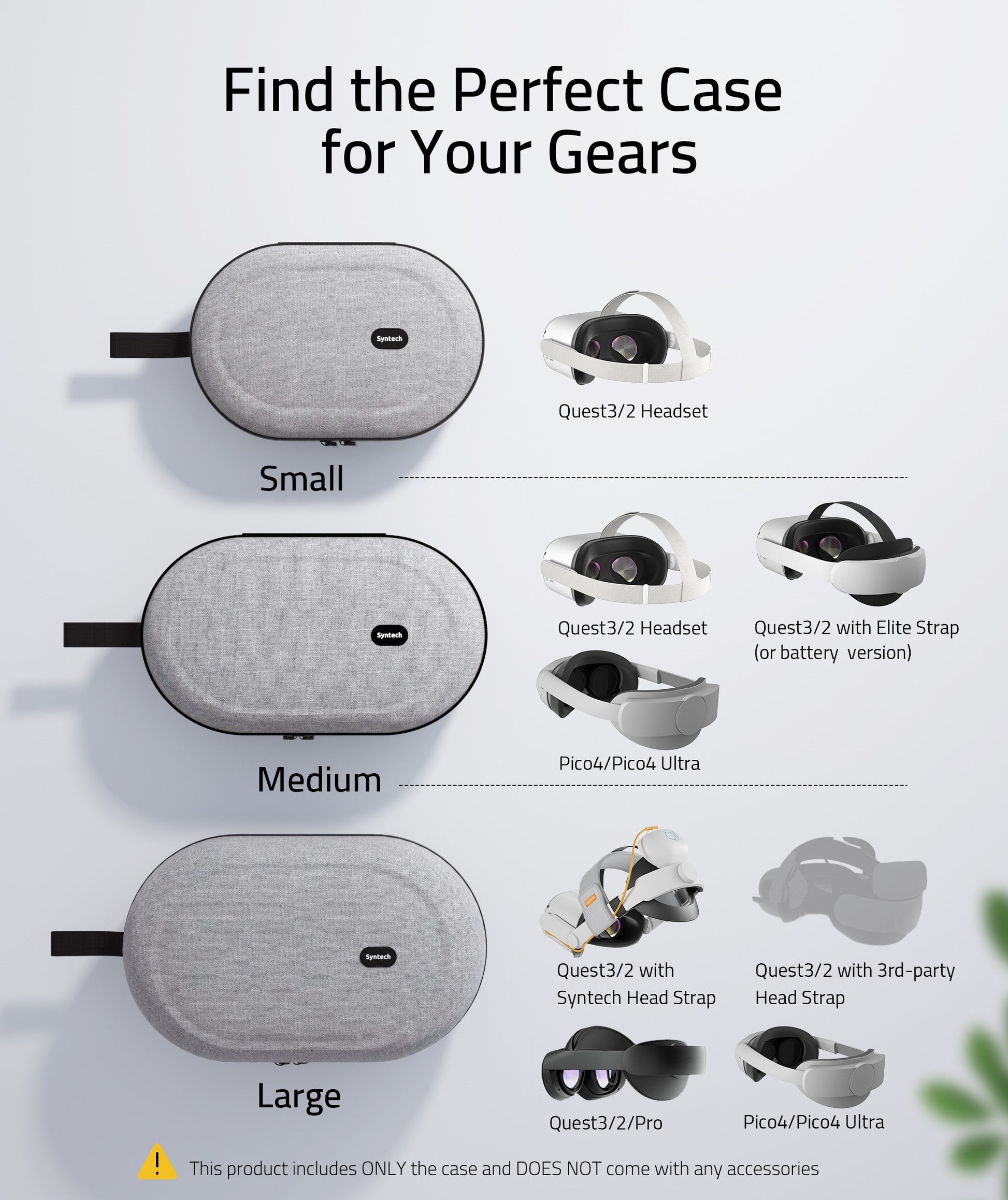 Syntech Étui rigide Large gris — comparaison 3 tailles